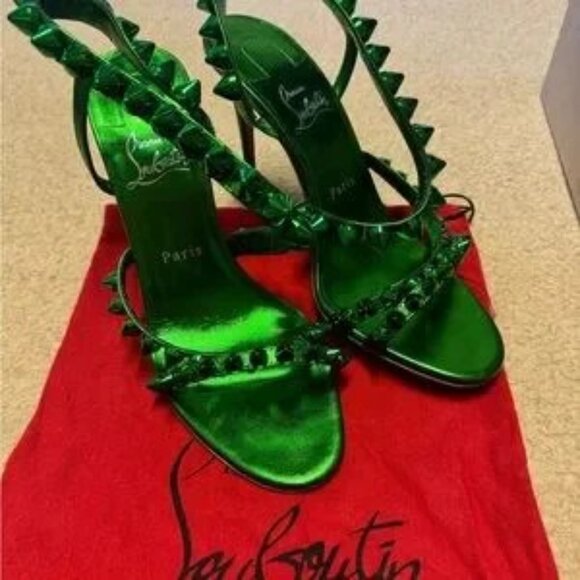 Christian Louboutin Green Spiked Sandals - Picture 5 of 6